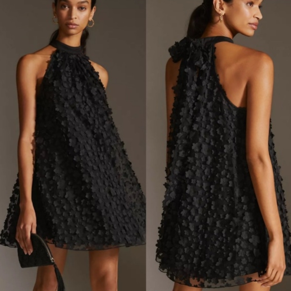 Eva Franco Black Textured Mini Dress